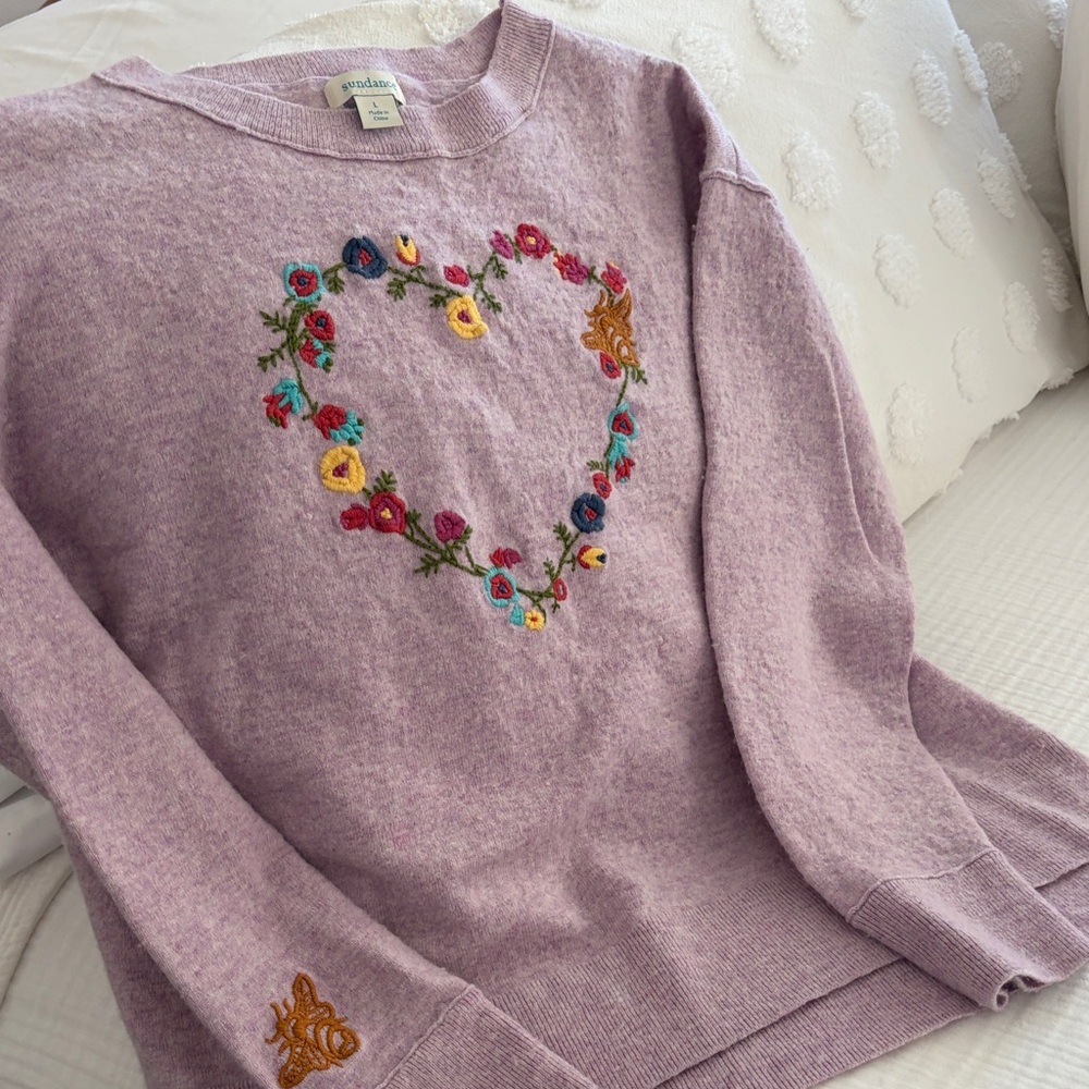 Sundance Purple Sweater with Colorful Floral Heart